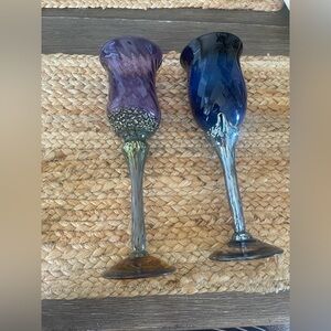 RARE Hand-Blown Decorative Glass Goblets — Blue and Purple